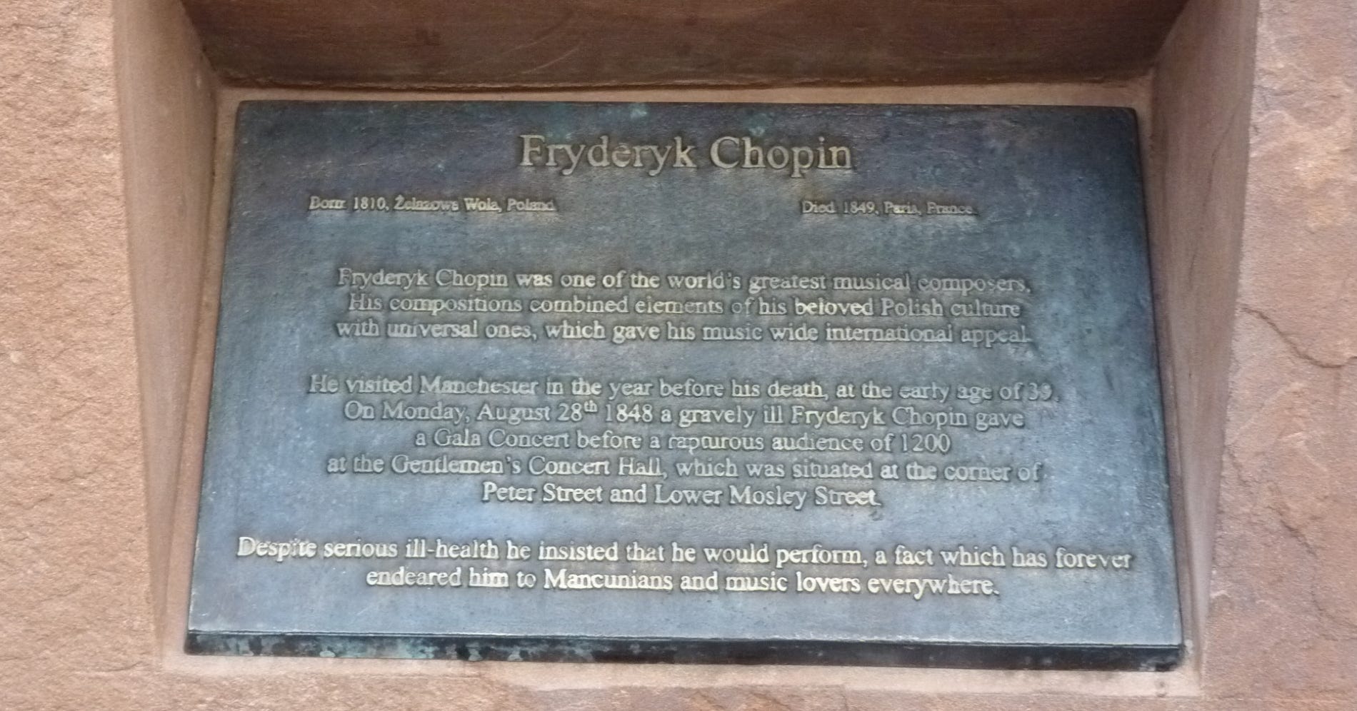 Chopin-Denkmal in Manchester GB. Foto A.A:Bispo