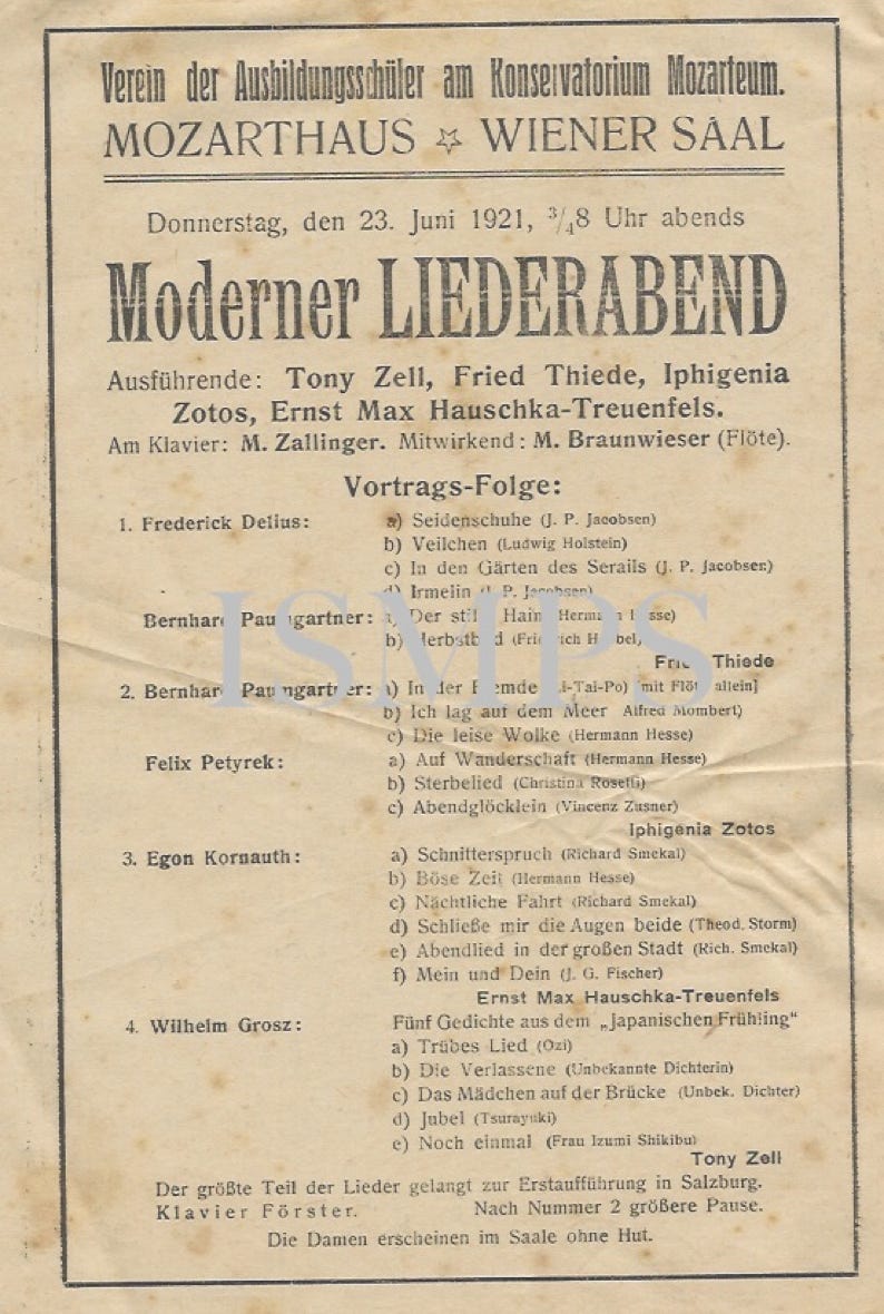 Moderne Musik am Mozarteum Salzburgs. Delius, Paumgartner, Petyrek, Kornauth, Grosz. Archiv ISMPS. Copyright A.A. Bispo